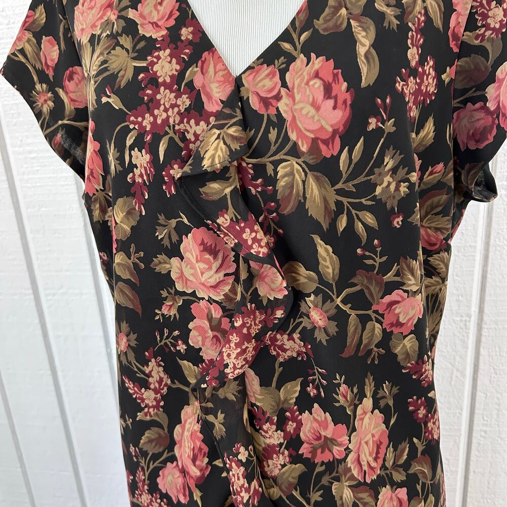 Evan Picone Floral Ruffle Front Midi Dress Romantic Feminine Size 14 - Picture 4 of 8